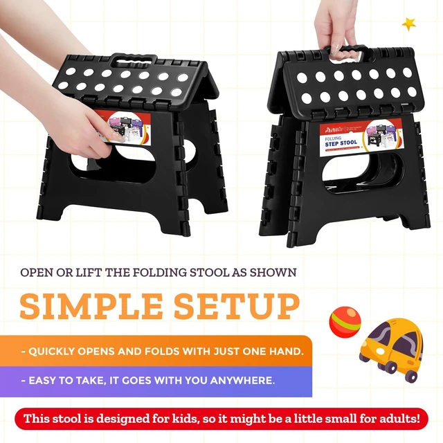Alt view image 6 of 6 - Collapsible Step Stool 7.5 Inch, Small Folding Stool, 176 lbs, Black | Lightweight Foldable Step Stool for Kids and Adults with Handle, for Kitchen, Bathroom, Car, and Compact Home Storage