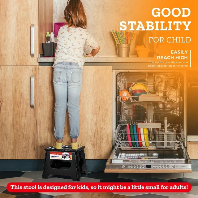 Alt view image 2 of 6 - Collapsible Step Stool 7.5 Inch, Small Folding Stool, 176 lbs, Black | Lightweight Foldable Step Stool for Kids and Adults with Handle, for Kitchen, Bathroom, Car, and Compact Home Storage