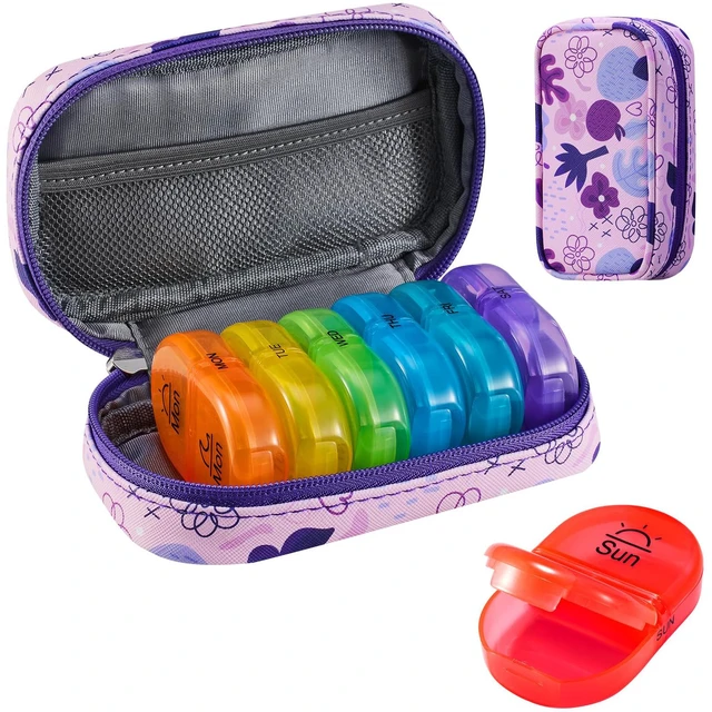 Main image of Weekly Travel Pill Organizer 2 Times a Day AM PM Rainbow Pill Box | Medicine Organizer with Portable Zipper PU Leather Pill Case,Pill Organizer 7 Day for Vitamins, Supplements