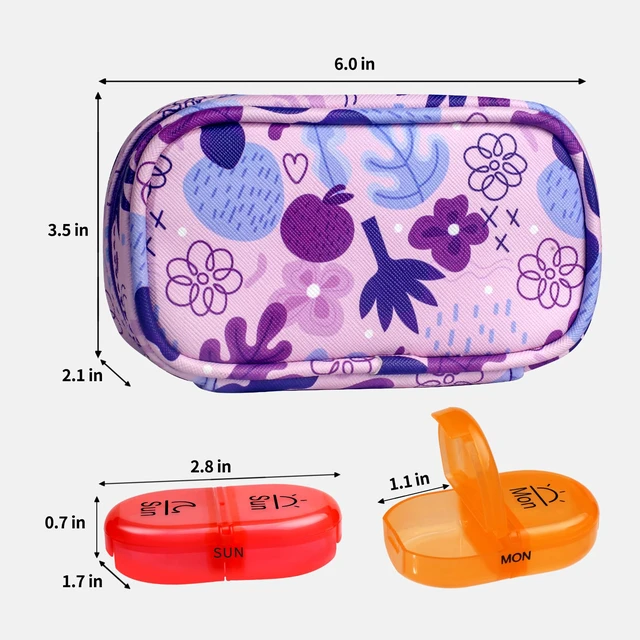 Alt view image 2 of 6 - Weekly Travel Pill Organizer 2 Times a Day AM PM Rainbow Pill Box | Medicine Organizer with Portable Zipper PU Leather Pill Case,Pill Organizer 7 Day for Vitamins, Supplements