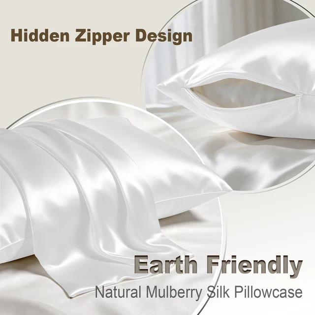 Main image of White Silk Pillow Cases Standard Size with Hidden Zipper | 19 Momme Mulberry Silk Pillowcase for Skin and Hair, Anti-Acne, Hypoallergenic, Cooling, Beauty Sleep, Gifts for Women