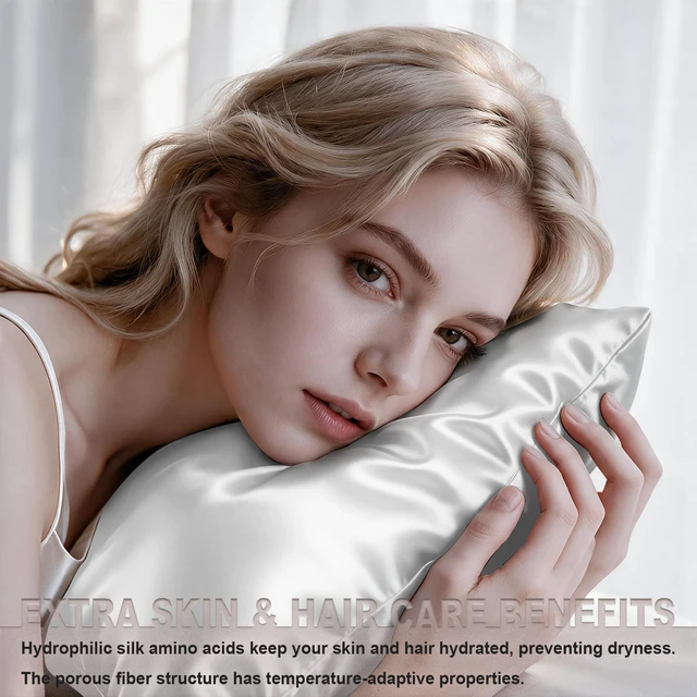 Alt view image 2 of 6 - White Silk Pillow Cases Standard Size with Hidden Zipper | 19 Momme Mulberry Silk Pillowcase for Skin and Hair, Anti-Acne, Hypoallergenic, Cooling, Beauty Sleep, Gifts for Women