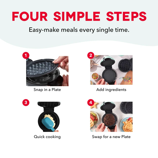 Alt view image 5 of 6 - Mini System Removable Plate Set - Nonstick Replacement Plates for Fun-Shaped Waffle Breakfast - Waffle Maker Not Included - Two-Pack - Grill Plates, 4-Inch
