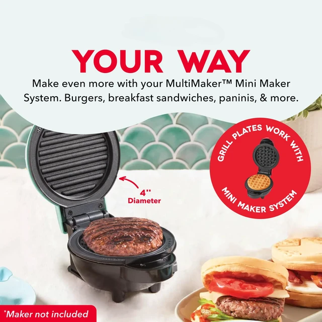 Alt view image 2 of 6 - Mini System Removable Plate Set - Nonstick Replacement Plates for Fun-Shaped Waffle Breakfast - Waffle Maker Not Included - Two-Pack - Grill Plates, 4-Inch