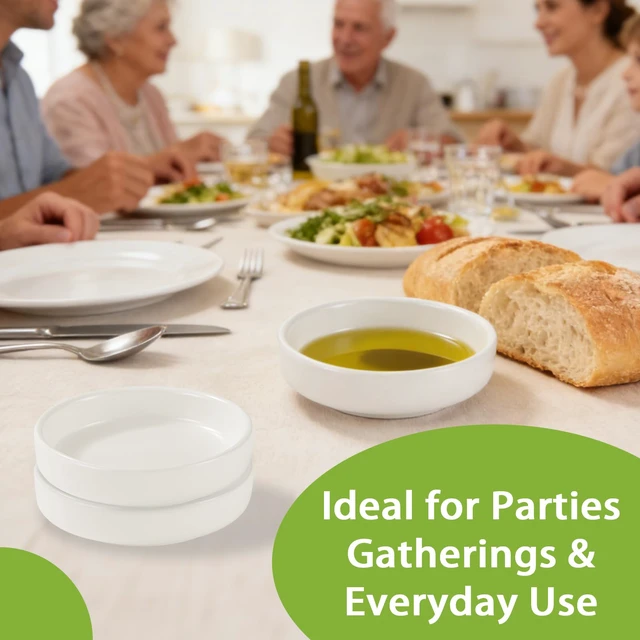 Alt view image 6 of 6 - Bread Dipping Bowls Set of 3, Small Dipping Sauce Bowls, White Ceramic Sauce Dishes, Stackable, Shallow Round Bowl for Olive Oil, Dips and Sauces, Easy to Clean, Ideal for Parties and Home Use