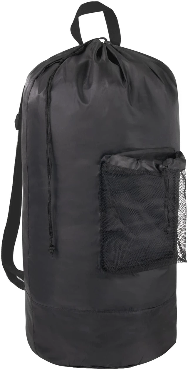 Alt view image 4 of 7 - Laundry Bag Backpack for College Dorm, 115L Washable Laundry Hamper Bag, 32 x 14 Inch with Shoulder Straps, Mesh Pocket, Drawstring Closure for Apartment, Laundromat, Travel (Black)