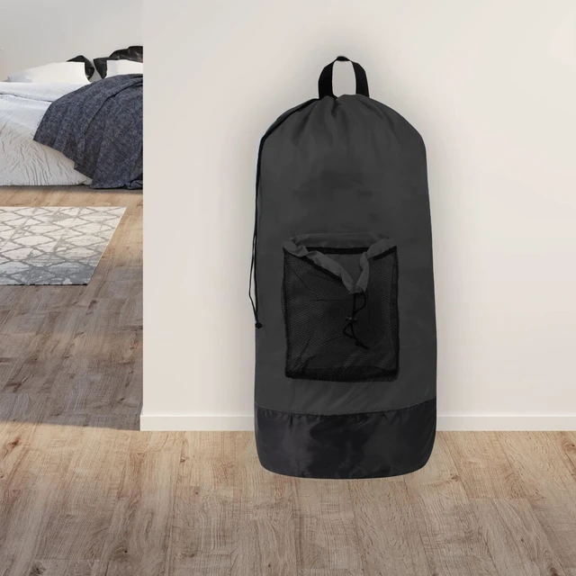 Alt view image 6 of 7 - Laundry Bag Backpack for College Dorm, 115L Washable Laundry Hamper Bag, 32 x 14 Inch with Shoulder Straps, Mesh Pocket, Drawstring Closure for Apartment, Laundromat, Travel (Black)