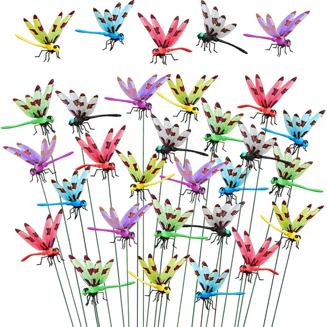 Main image of 24 Pcs Dragonfly Garden Stakes Large 5.5in 3D Waterproof PVC Dragonfly Yard Decor with Wing Prints Dragonfly Ornaments - 6 Colors for Patio Flower Bed Lawn Balcony Indoor Outdoor Garden