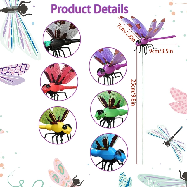 Alt view image 2 of 7 - 24 Pcs Dragonfly Garden Stakes Large 5.5in 3D Waterproof PVC Dragonfly Yard Decor with Wing Prints Dragonfly Ornaments - 6 Colors for Patio Flower Bed Lawn Balcony Indoor Outdoor Garden
