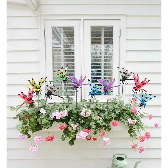 Alt view image 4 of 7 - 24 Pcs Dragonfly Garden Stakes Large 5.5in 3D Waterproof PVC Dragonfly Yard Decor with Wing Prints Dragonfly Ornaments - 6 Colors for Patio Flower Bed Lawn Balcony Indoor Outdoor Garden