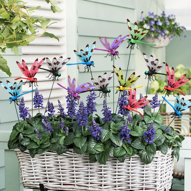 Alt view image 3 of 7 - 24 Pcs Dragonfly Garden Stakes Large 5.5in 3D Waterproof PVC Dragonfly Yard Decor with Wing Prints Dragonfly Ornaments - 6 Colors for Patio Flower Bed Lawn Balcony Indoor Outdoor Garden