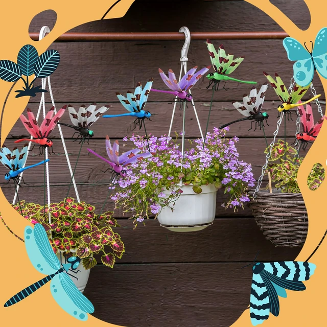 Alt view image 7 of 7 - 24 Pcs Dragonfly Garden Stakes Large 5.5in 3D Waterproof PVC Dragonfly Yard Decor with Wing Prints Dragonfly Ornaments - 6 Colors for Patio Flower Bed Lawn Balcony Indoor Outdoor Garden