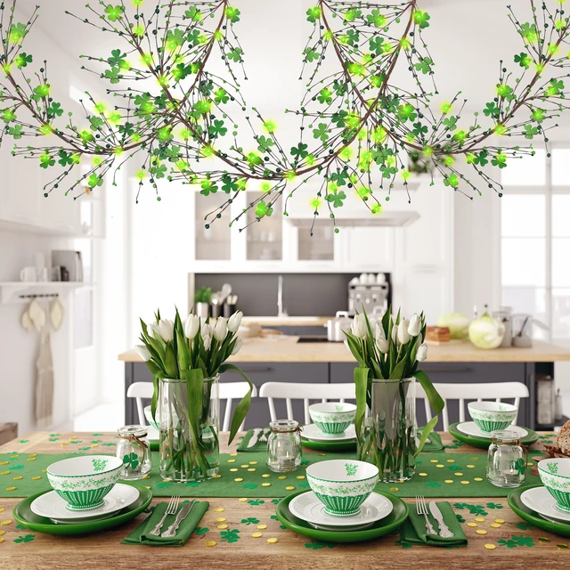 Alt view image 2 of 7 - St Patrick's Day Garlands with Wooden Shamrock Clover St Patrick's Day Decorations with Berries Artificial Green Irish Garlands for Home Irish Party Decoration