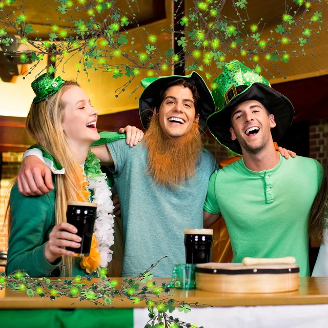 Alt view image 4 of 7 - St Patrick's Day Garlands with Wooden Shamrock Clover St Patrick's Day Decorations with Berries Artificial Green Irish Garlands for Home Irish Party Decoration