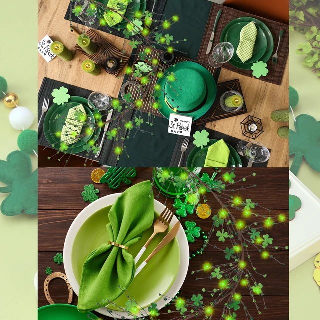 Alt view image 6 of 7 - St Patrick's Day Garlands with Wooden Shamrock Clover St Patrick's Day Decorations with Berries Artificial Green Irish Garlands for Home Irish Party Decoration