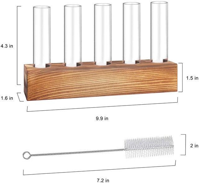 Alt view image 2 of 7 - Plant Propagation Station, Plant Terrarium with Wooden Stand | Plants Pots for Hydroponics, Small Birthday Gardening Gifts for Women Mom Plants Lovers Unique - 5 Glass Test Tubes Vases