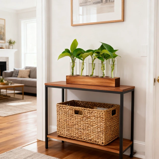 Alt view image 6 of 7 - Plant Propagation Station, Plant Terrarium with Wooden Stand | Plants Pots for Hydroponics, Small Birthday Gardening Gifts for Women Mom Plants Lovers Unique - 5 Glass Test Tubes Vases