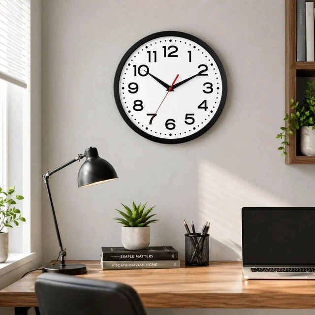 Alt view image 2 of 7 - 8 Inch Small Wall Clock, Battery Operated Silent Non Ticking Black | analog wall clock; bold numerals for easy reading; silent non-ticking; 1 AA battery (not included); for classroom