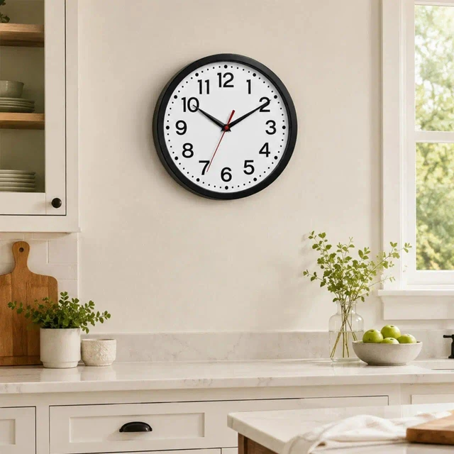 Alt view image 4 of 7 - 8 Inch Small Wall Clock, Battery Operated Silent Non Ticking Black | analog wall clock; bold numerals for easy reading; silent non-ticking; 1 AA battery (not included); for classroom