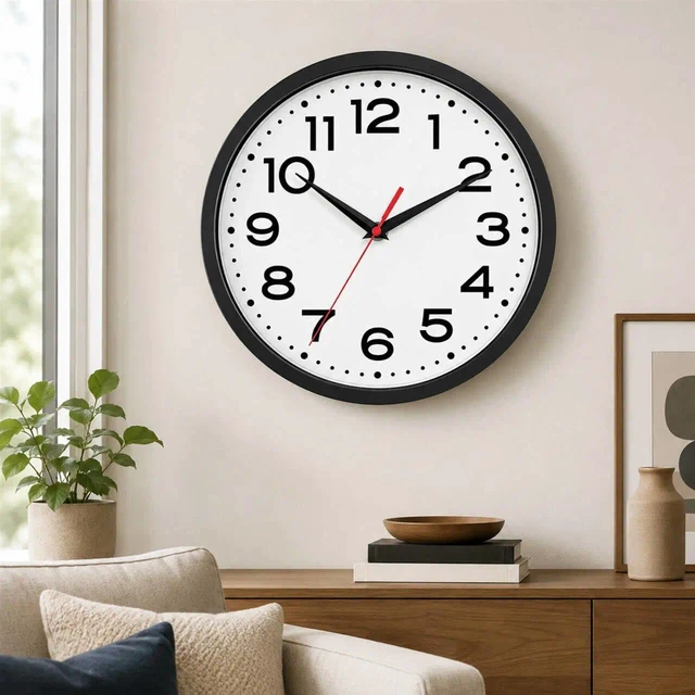 Alt view image 5 of 7 - 8 Inch Small Wall Clock, Battery Operated Silent Non Ticking Black | analog wall clock; bold numerals for easy reading; silent non-ticking; 1 AA battery (not included); for classroom