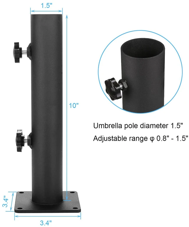 Alt view image 2 of 6 - Umbrella Base Patio Umbrella Base Umbrella Stand Outdoor Base Heavy Duty Outdoor Umbrella Holder Adjustable Umbrella Clamp Deck Mount Umbrella Holder for Decks,Patios, Balcony,Docks
