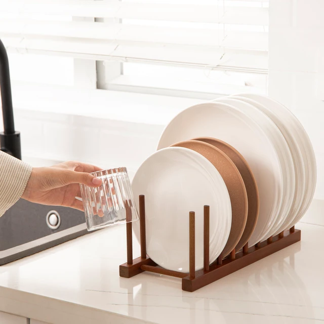 Alt view image 3 of 6 - Teak Dish Plate Bowl Cup Book Pot Lid Cutting Board Drying Rack Stand Drainer Storage Holder Organizer Kitchen CabinetKeep Dry