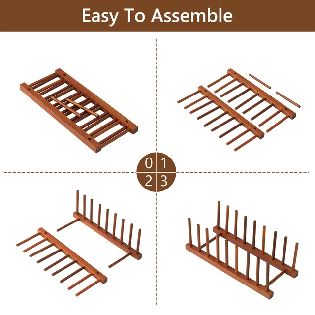 Alt view image 6 of 6 - Teak Dish Plate Bowl Cup Book Pot Lid Cutting Board Drying Rack Stand Drainer Storage Holder Organizer Kitchen CabinetKeep Dry