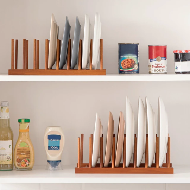 Alt view image 5 of 6 - Teak Dish Plate Bowl Cup Book Pot Lid Cutting Board Drying Rack Stand Drainer Storage Holder Organizer Kitchen CabinetKeep Dry