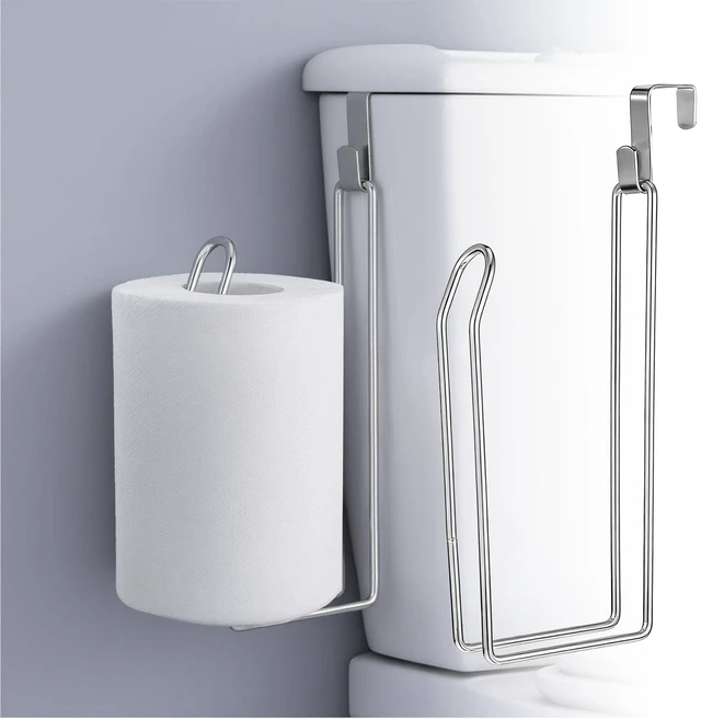 Main image of Bathroom Toilet Paper Holder with Storage Extra 2 Roll Tissue, Over The Tank Wall Mount Hanging Toilet Paper Storage Stainless Steel Rustproof Small Restroom Organizer for RV Camper