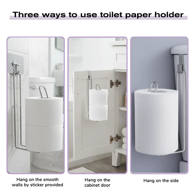 Alt view image 2 of 5 - Bathroom Toilet Paper Holder with Storage Extra 2 Roll Tissue, Over The Tank Wall Mount Hanging Toilet Paper Storage Stainless Steel Rustproof Small Restroom Organizer for RV Camper
