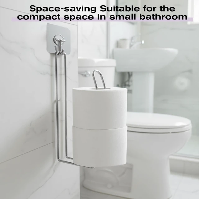 Alt view image 4 of 5 - Bathroom Toilet Paper Holder with Storage Extra 2 Roll Tissue, Over The Tank Wall Mount Hanging Toilet Paper Storage Stainless Steel Rustproof Small Restroom Organizer for RV Camper