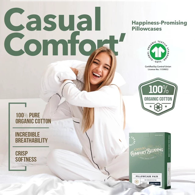 Alt view image 2 of 7 - 100% Organic Cotton Pillow Cases King Size Set of 2 - White Organic Cotton Percale Weave Pillowcases King Size, Soft, Cooling, Crisp & Breathable Percale Pillow Covers for Sleeping