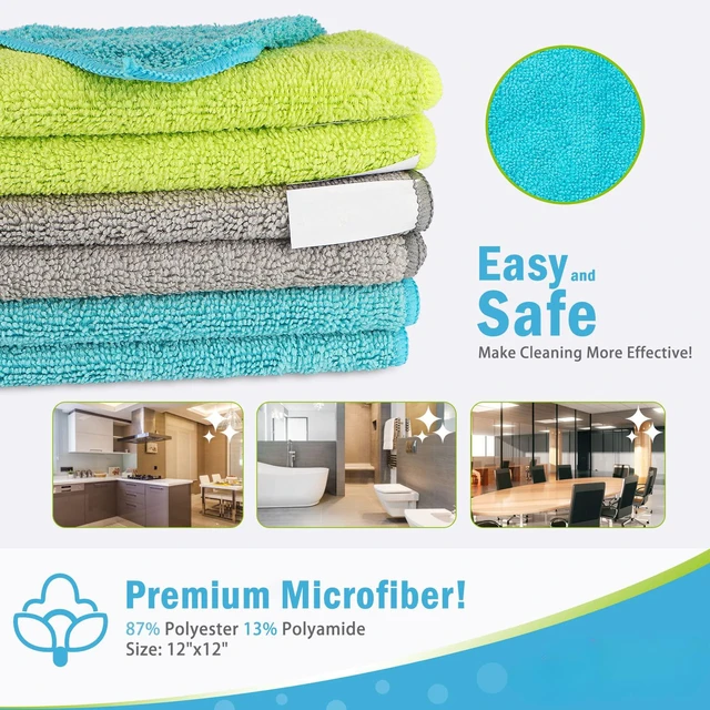 Alt view image 2 of 7 - Microfiber Cleaning Cloth-12PK, Microfiber Towels for Cars 12"x12" | Absorbent Cleaning Rags, Reusable Microfiber Towels Lint-Free, Dish Rags Streak-Free for Home /Kitchen /Window (Multicolor)