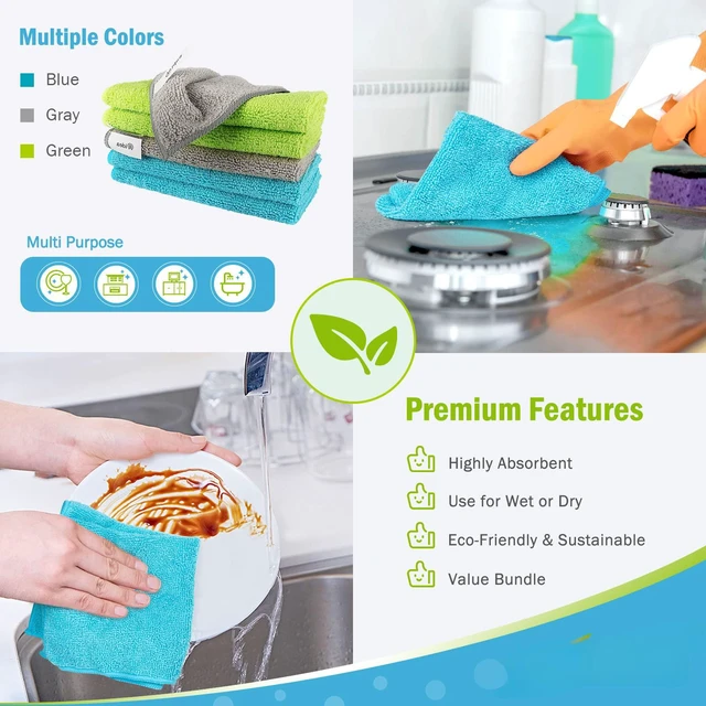Alt view image 6 of 7 - Microfiber Cleaning Cloth-12PK, Microfiber Towels for Cars 12"x12" | Absorbent Cleaning Rags, Reusable Microfiber Towels Lint-Free, Dish Rags Streak-Free for Home /Kitchen /Window (Multicolor)
