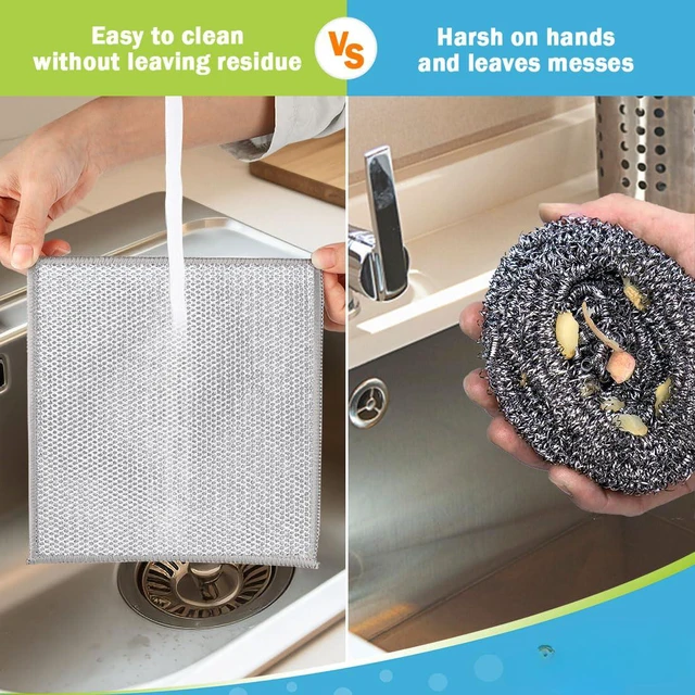 Alt view image 5 of 6 - Non Scratch Wire Dishcloth 24PK, Dish Cloths for Washing Dishes 7"×8" | Wire Dishwashing Rag for Wet and Dry, Dish Rags No Odor, Cleaning Pads Steel Scrubber for Cookware, Sinks, Dishes, Stove Tops