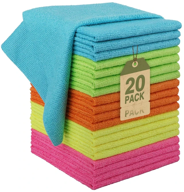 Main image of Microfiber Cleaning Cloth, 20 Pack Reusable Microfiber Towels | Cars Lint Free Cleaning Shop Towel Rags for Home Kitchen Automotive Bar Mechanic Restaurant Garage, 11.5"x 11.5", Multicolor