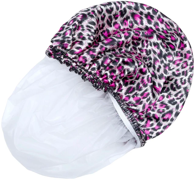 Alt view image 7 of 7 - Shower Caps for Women, 4 PCS Reusable Waterproof Bath Cap | Double Layer, Washable, Wide Elastic Band, Holds Long Hair, Caps for Bath Accessories, Spa, Travel Home - Printed Color