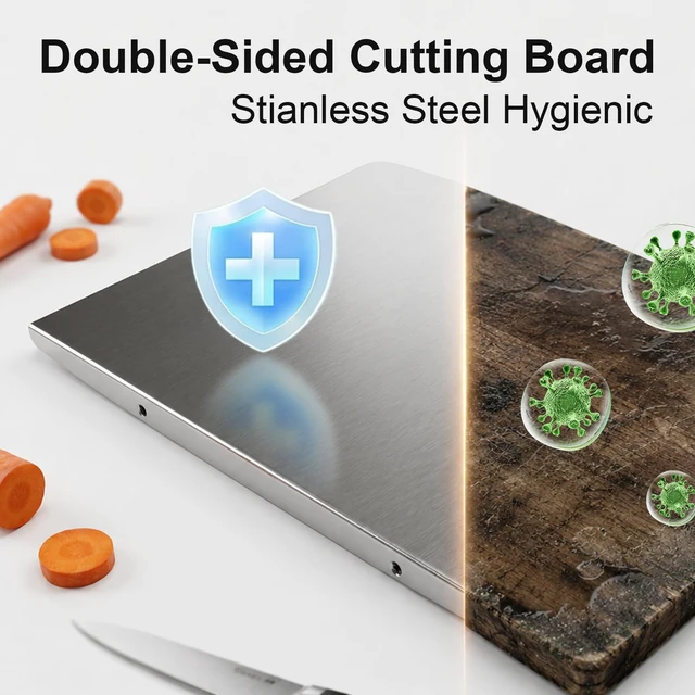 Alt view image 2 of 7 - Stainless Steel Cutting Board with Lip for Food Prep | Non Toxic Chopping Board, For Meat Fruits Vegetables Bread & Baking, Easy to Clean, Countertop Storage Organizer