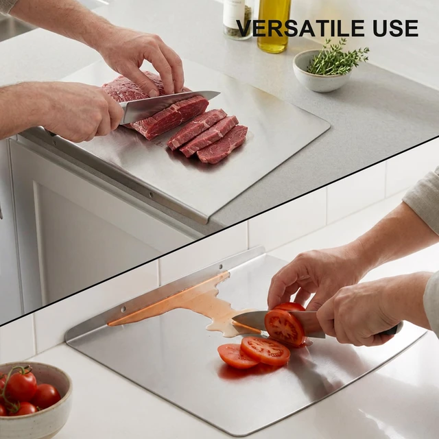 Alt view image 4 of 7 - Stainless Steel Cutting Board with Lip for Food Prep | Non Toxic Chopping Board, For Meat Fruits Vegetables Bread & Baking, Easy to Clean, Countertop Storage Organizer