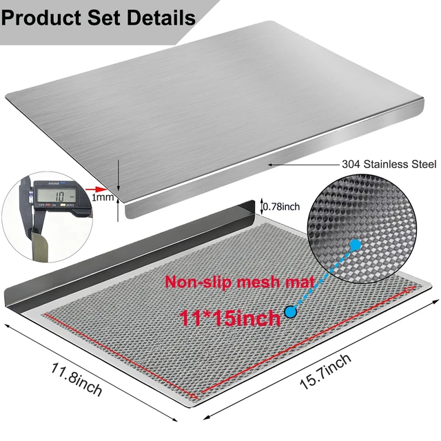 Alt view image 4 of 7 - Stainless Steel Cutting Board with Lip, 304 Food Grade, Non-Slip, Dishwasher Safe, Large Countertop Chopping Board for Kitchen, Meat, Vegetables, Baking, 11.8"x15.7"(30x40cm)