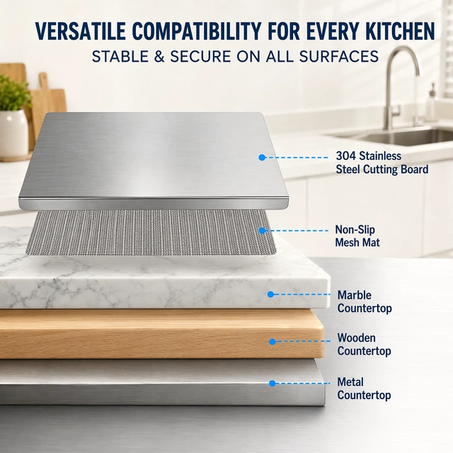 Alt view image 3 of 7 - Stainless Steel Cutting Board with Lip, 304 Food Grade, Non-Slip, Dishwasher Safe, Large Countertop Chopping Board for Kitchen, Meat, Vegetables, Baking, 11.8"x15.7"(30x40cm)