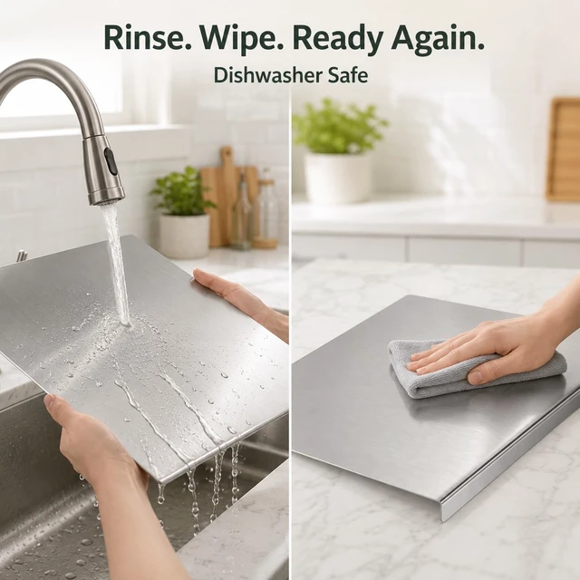 Alt view image 7 of 7 - Stainless Steel Cutting Board with Lip, 304 Food Grade, Non-Slip, Dishwasher Safe, Large Countertop Chopping Board for Kitchen, Meat, Vegetables, Baking, 11.8"x15.7"(30x40cm)