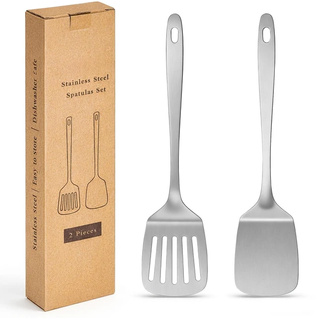 Main image of 2PCS Stainless Steel Spatula Set, Solid & Slotted Turner | Heat Resistant, Heavy Duty Kitchen Utensils, Dishwasher Safe, For Flipping Fish Eggs Pancakes, Everyday Kitchen Cooking