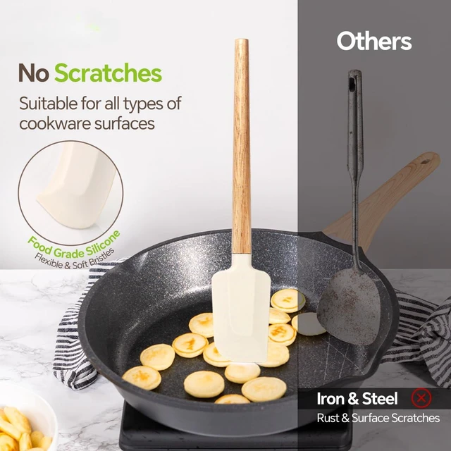 Alt view image 4 of 7 - Silicone Spatula Set, Food Grade Rubber Spatula-4 Piece Nonstick Rubber Spatulas, Spoonula, Jar Scraper for Cooking, Baking, Mixing, Frosting - Heat Resistant Up to 600°F (4 Pcs Spatula Off-White)