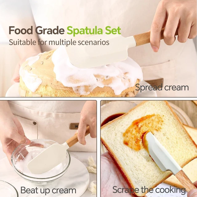 Alt view image 3 of 7 - Silicone Spatula Set, Food Grade Rubber Spatula-4 Piece Nonstick Rubber Spatulas, Spoonula, Jar Scraper for Cooking, Baking, Mixing, Frosting - Heat Resistant Up to 600°F (4 Pcs Spatula Off-White)