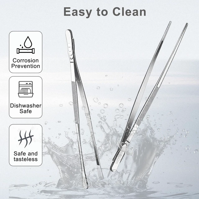 Alt view image 5 of 7 - 2 Pcs 12-Inch Stainless Steel Kitchen Tweezers, Dual-Tip Serrated Tongs with Hook - Heat-Resistant Non-Slip Cooking Tweezers for BBQ, Grilling, Plating & Serving