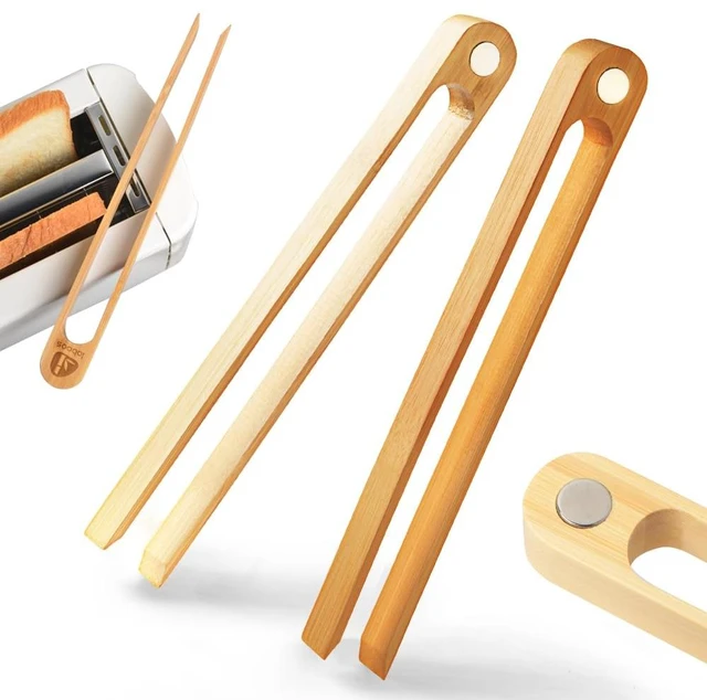 Main image of Magnetic Bamboo Toaster Tongs: 100% Natural 8.7 Wood Kitchen Toast Tongs| Eco-Friendly, Space Saving Modern Kitchen Accessory for Home Restaurant | Set of 2