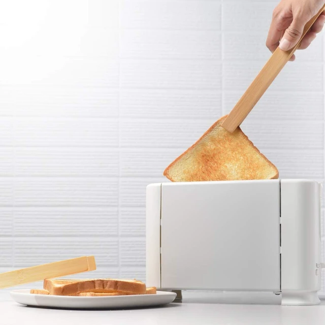 Alt view image 2 of 7 - Magnetic Bamboo Toaster Tongs: 100% Natural 8.7 Wood Kitchen Toast Tongs| Eco-Friendly, Space Saving Modern Kitchen Accessory for Home Restaurant | Set of 2