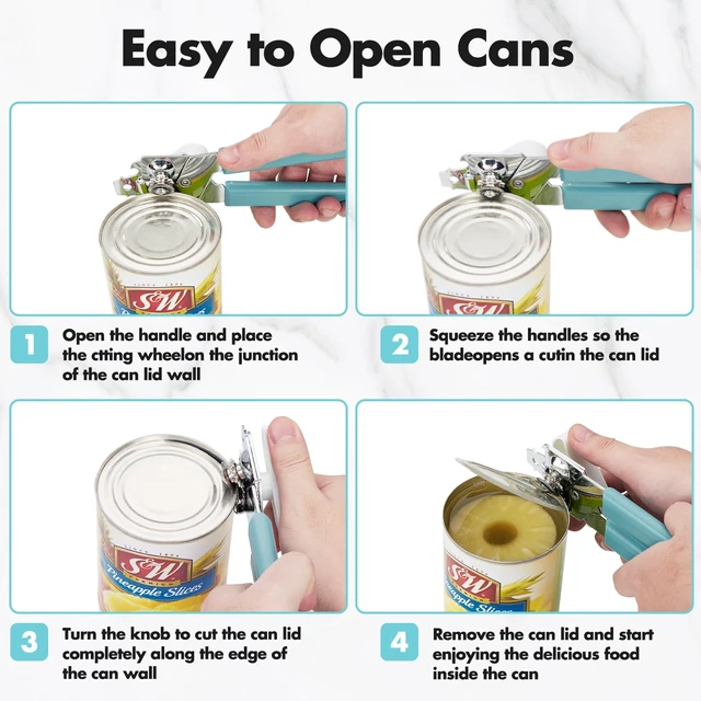 Alt view image 3 of 7 - Can Opener Manual, Can Openers Hand Held with Comfort Anti-Slip Handles, Heavy Duty Stainless Steel Can Opener Smooth Edge and Bottle Openers, Easy Turn Can Openers for Seniors, Kitchen, Green