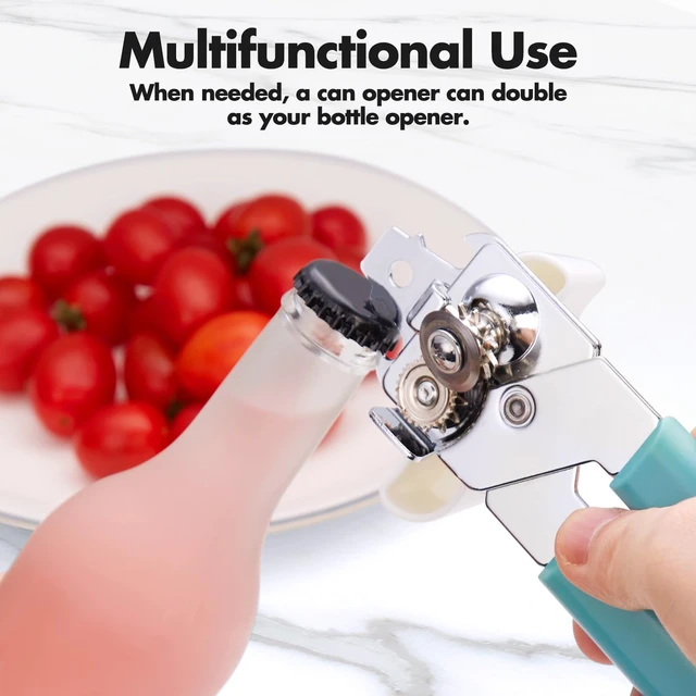 Alt view image 6 of 7 - Can Opener Manual, Can Openers Hand Held with Comfort Anti-Slip Handles, Heavy Duty Stainless Steel Can Opener Smooth Edge and Bottle Openers, Easy Turn Can Openers for Seniors, Kitchen, Green